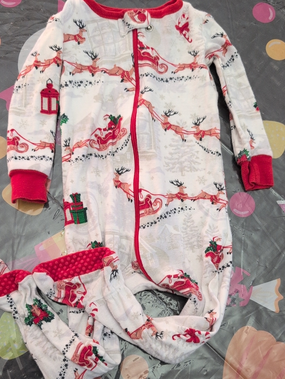 PJ Place White & Red Santa Sleigh Reindeer Sleep Sack Pajamas